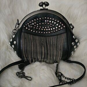 Vintage Kiss Lock Clutch Evening Bag With Rivet Tassel